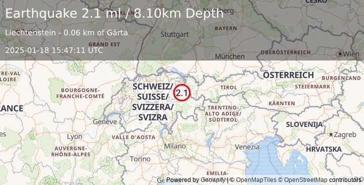 Earthquake LIECHTENSTEIN (2.1 ml) (2025-01-18 15:47:11 UTC)