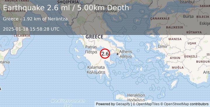 Earthquake GREECE (2.6 ml) (2025-01-18 15:58:28 UTC)