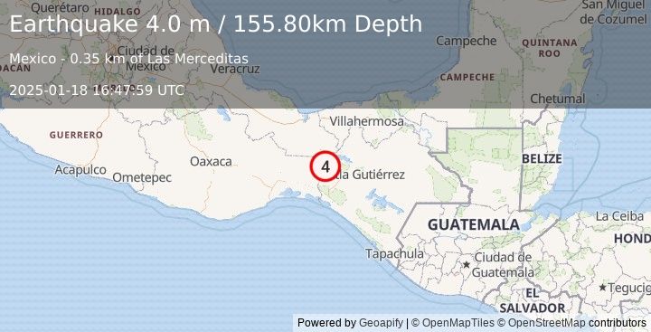 Earthquake OAXACA, MEXICO (4.0 m) (2025-01-18 16:47:59 UTC)