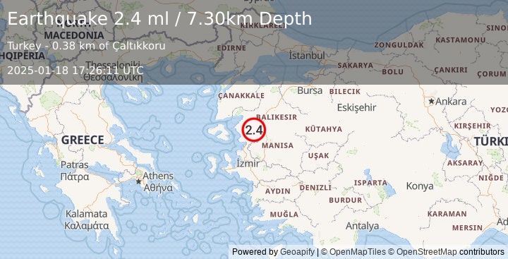 Earthquake WESTERN TURKEY (2.4 ml) (2025-01-18 17:26:12 UTC)