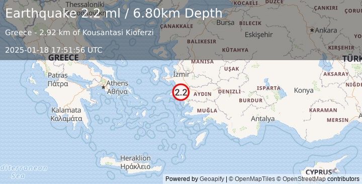 Earthquake WESTERN TURKEY (2.2 ml) (2025-01-18 17:51:56 UTC)