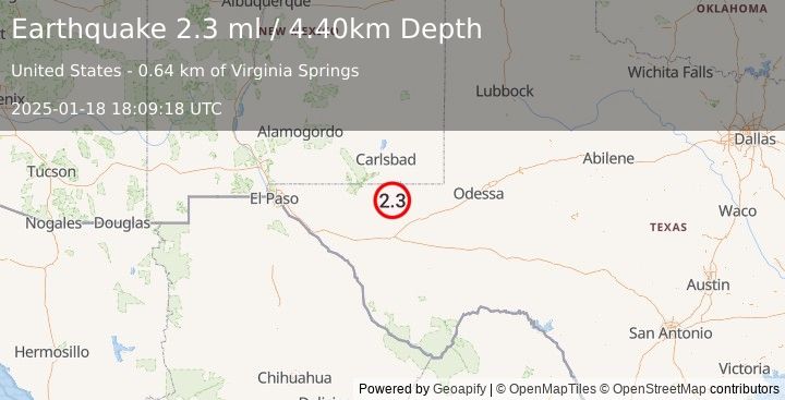 Earthquake WESTERN TEXAS (2.3 ml) (2025-01-18 18:09:18 UTC)