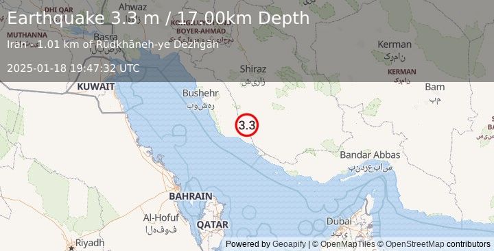 Earthquake SOUTHERN IRAN (3.3 m) (2025-01-18 19:47:32 UTC)