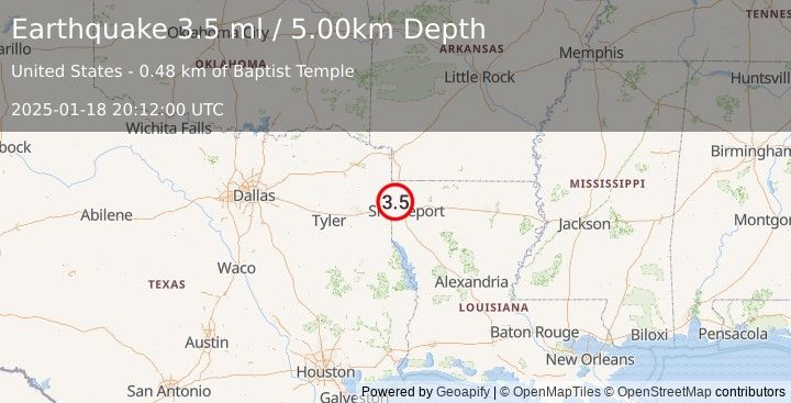 Earthquake LOUISIANA (3.5 ml) (2025-01-18 20:12:00 UTC)