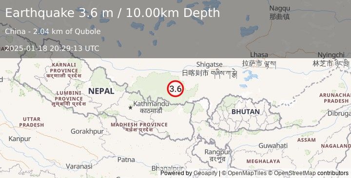 Earthquake WESTERN XIZANG (3.6 m) (2025-01-18 20:29:13 UTC)