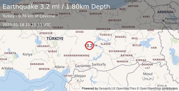 Earthquake CENTRAL TURKEY (3.2 ml) (2025-01-18 21:28:53 UTC)