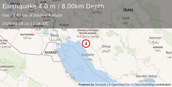 Earthquake SOUTHERN IRAN (4.0 m) (2025-01-18 22:11:18 UTC)