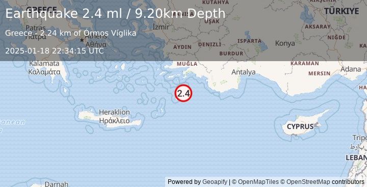 Earthquake DODECANESE IS.-TURKEY BORDER REG (2.4 ml) (2025-01-18 22:34:15 UTC)