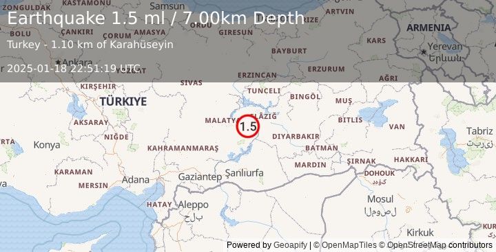 Earthquake EASTERN TURKEY (1.5 ml) (2025-01-18 22:51:19 UTC)