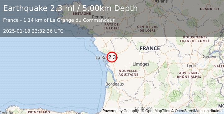 Earthquake FRANCE (2.3 ml) (2025-01-18 23:32:36 UTC)