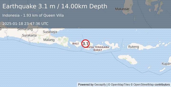 Earthquake LOMBOK REGION, INDONESIA (3.1 m) (2025-01-18 23:47:36 UTC)