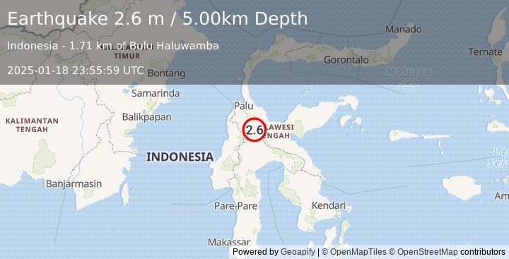 Earthquake SULAWESI, INDONESIA (2.6 m) (2025-01-18 23:55:59 UTC)