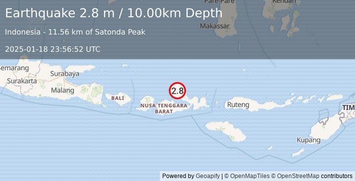 Earthquake SUMBAWA REGION, INDONESIA (2.8 m) (2025-01-18 23:56:52 UTC)