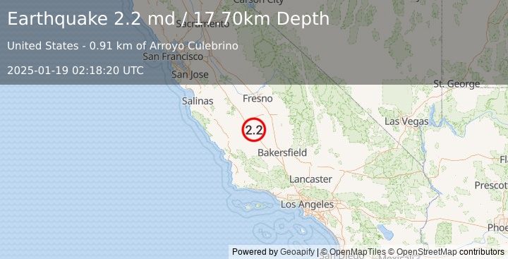 Earthquake CENTRAL CALIFORNIA (2.2 md) (2025-01-19 02:18:20 UTC)