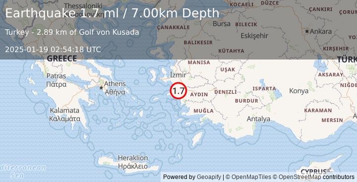 Earthquake WESTERN TURKEY (1.7 ml) (2025-01-19 02:54:18 UTC)