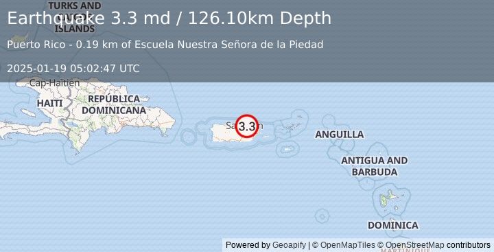 Earthquake SAN JUAN URBAN AREA, PUERTO RICO (3.3 md) (2025-01-19 05:02:47 UTC)