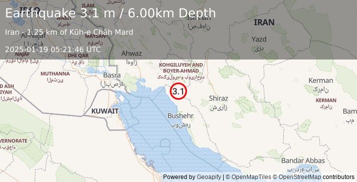 Earthquake SOUTHERN IRAN (3.1 m) (2025-01-19 05:21:46 UTC)