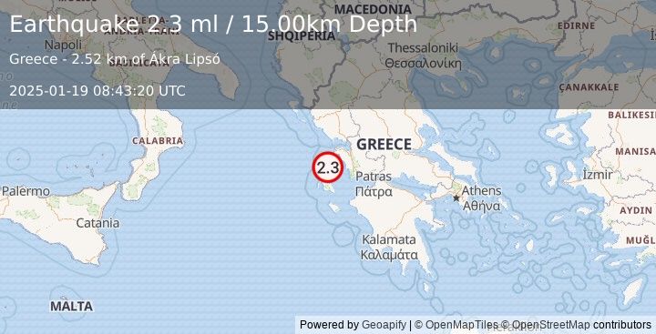 Earthquake GREECE (2.3 ml) (2025-01-19 08:43:20 UTC)