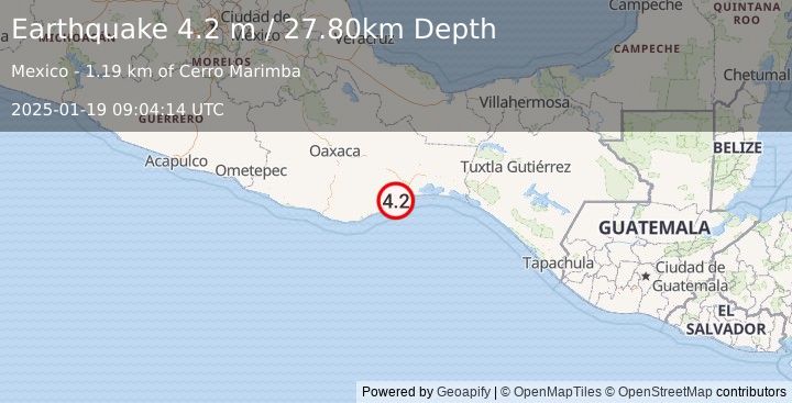 Earthquake OAXACA, MEXICO (4.2 m) (2025-01-19 09:04:14 UTC)