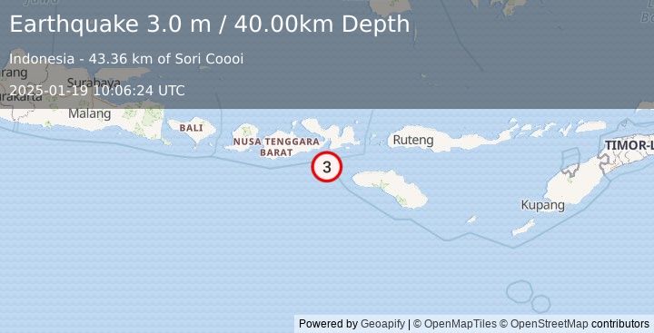 Earthquake SUMBAWA REGION, INDONESIA (3.0 m) (2025-01-19 10:06:24 UTC)