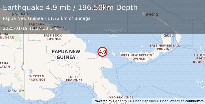 Earthquake EASTERN NEW GUINEA REG., P.N.G. (4.9 mb) (2025-01-19 10:27:23 UTC)