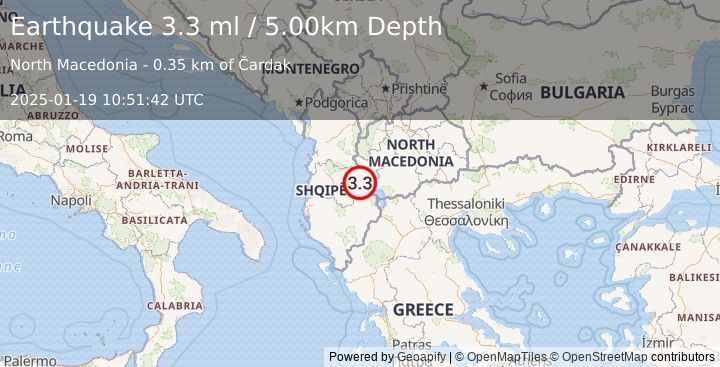 Earthquake ALBANIA (3.0 ml) (2025-01-19 10:51:43 UTC)