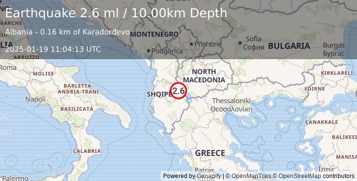 Earthquake ALBANIA (2.5 ml) (2025-01-19 11:04:14 UTC)