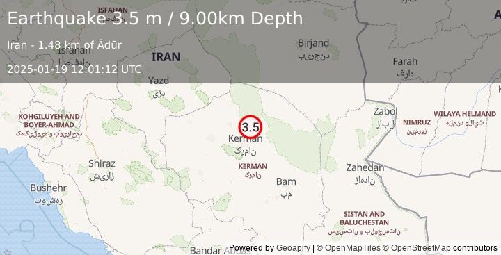 Earthquake EASTERN IRAN (3.5 m) (2025-01-19 12:01:12 UTC)