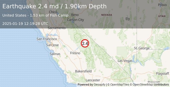 Earthquake CENTRAL CALIFORNIA (2.4 md) (2025-01-19 12:19:28 UTC)