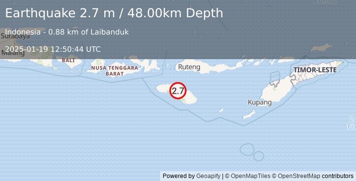 Earthquake SUMBA REGION, INDONESIA (2.7 m) (2025-01-19 12:50:44 UTC)