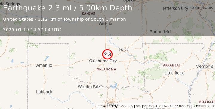 Earthquake OKLAHOMA (2.3 ml) (2025-01-19 14:57:04 UTC)