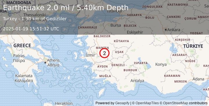 Earthquake WESTERN TURKEY (2.0 ml) (2025-01-19 15:51:32 UTC)