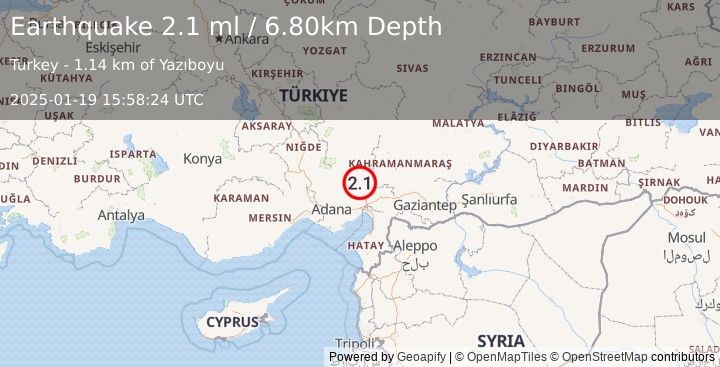 Earthquake CENTRAL TURKEY (2.1 ml) (2025-01-19 15:58:24 UTC)