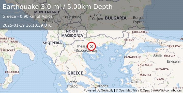 Earthquake GREECE (3.0 ml) (2025-01-19 16:10:39 UTC)