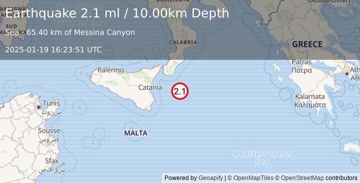 Earthquake IONIAN SEA (2.1 ml) (2025-01-19 16:23:51 UTC)