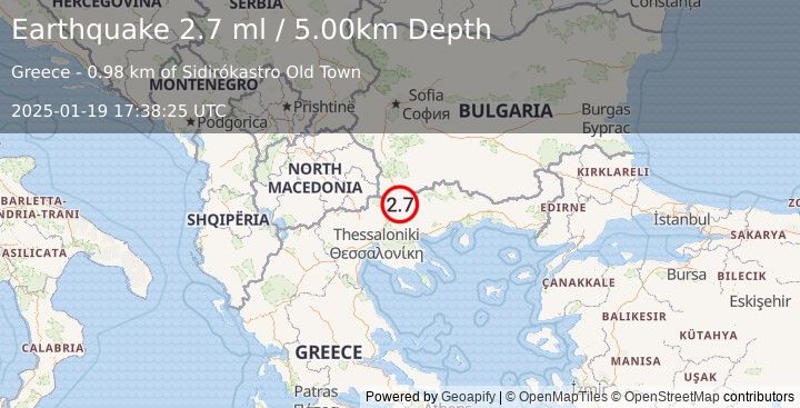 Earthquake GREECE (2.7 ml) (2025-01-19 17:38:25 UTC)