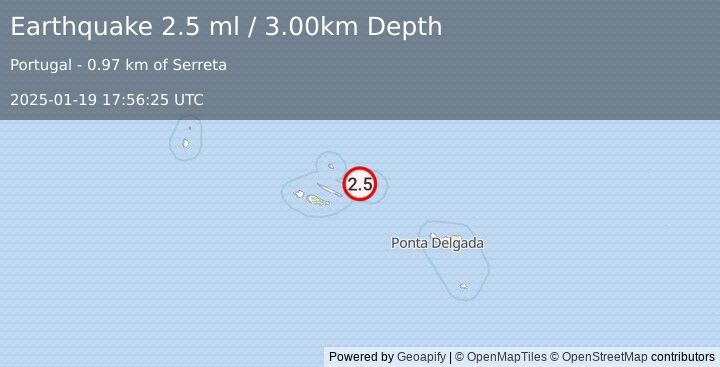 Earthquake AZORES ISLANDS, PORTUGAL (2.5 ml) (2025-01-19 17:56:25 UTC)