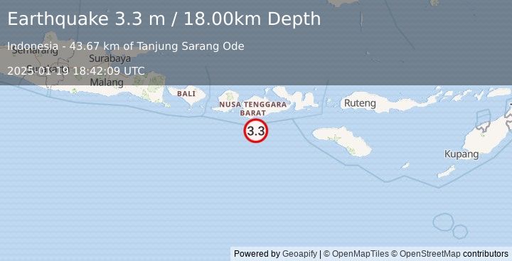 Earthquake SUMBAWA REGION, INDONESIA (3.3 m) (2025-01-19 18:42:09 UTC)