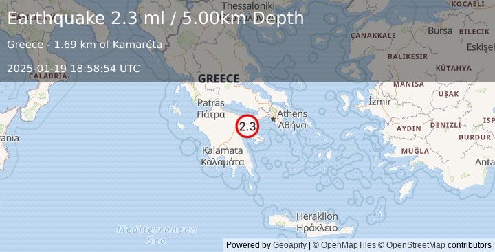 Earthquake SOUTHERN GREECE (2.3 ml) (2025-01-19 18:58:54 UTC)