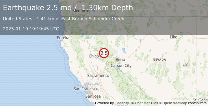 Earthquake NORTHERN CALIFORNIA (2.5 md) (2025-01-19 19:19:45 UTC)