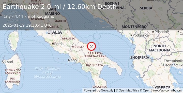 Earthquake SOUTHERN ITALY (2.0 ml) (2025-01-19 19:30:41 UTC)