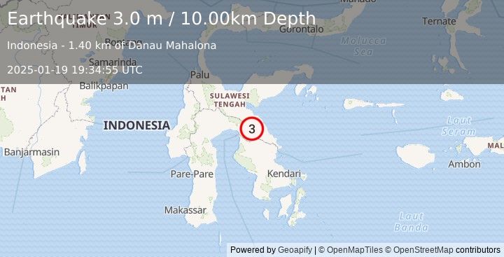 Earthquake SULAWESI, INDONESIA (3.0 m) (2025-01-19 19:34:55 UTC)