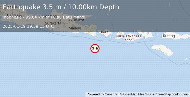 Earthquake SOUTH OF BALI, INDONESIA (3.5 m) (2025-01-19 19:39:13 UTC)