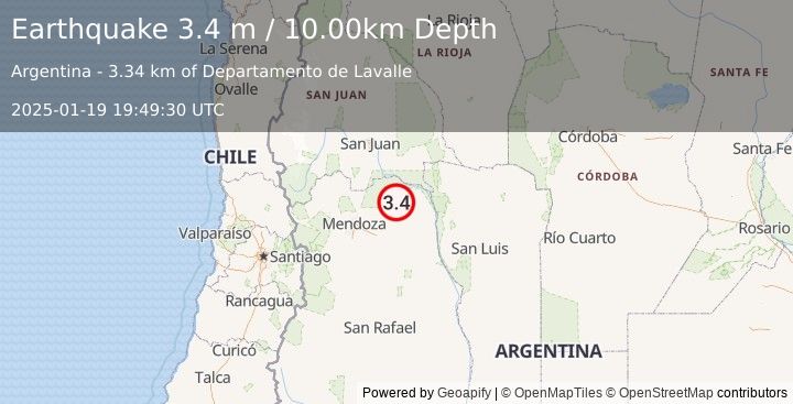 Earthquake MENDOZA, ARGENTINA (3.4 m) (2025-01-19 19:49:30 UTC)