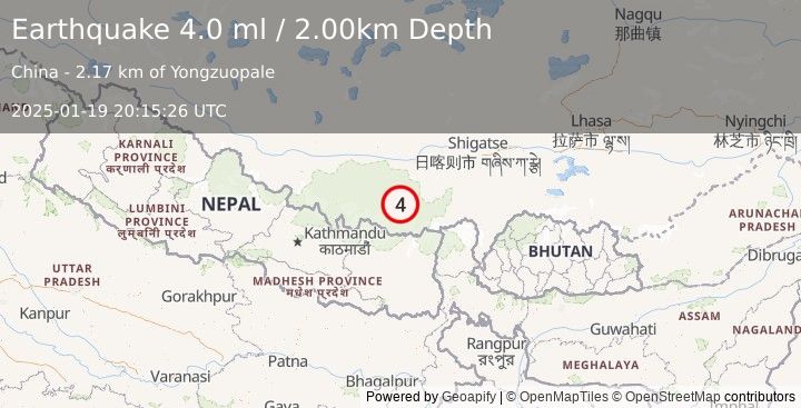 Earthquake WESTERN XIZANG (3.9 ml) (2025-01-19 20:15:31 UTC)