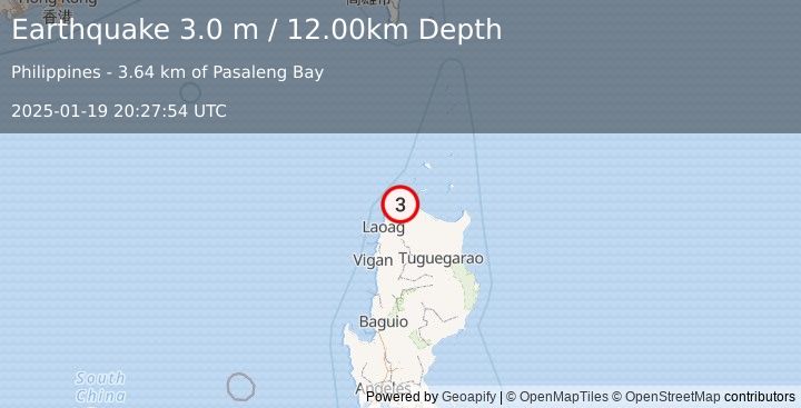 Earthquake LUZON, PHILIPPINES (3.0 m) (2025-01-19 20:27:54 UTC)