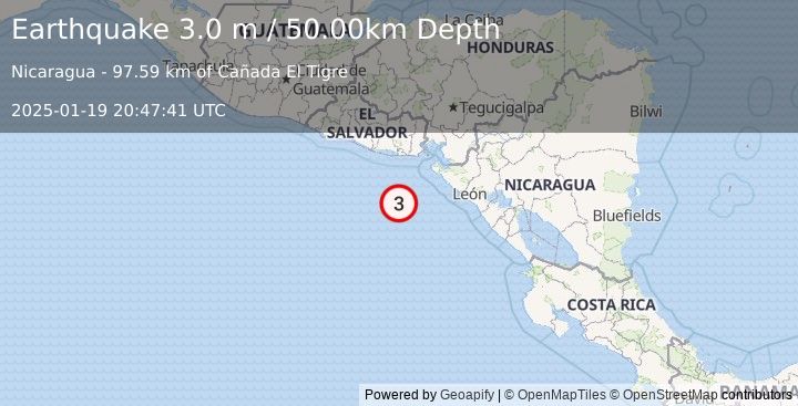 Earthquake OFFSHORE EL SALVADOR (2.7 m) (2025-01-19 20:47:42 UTC)