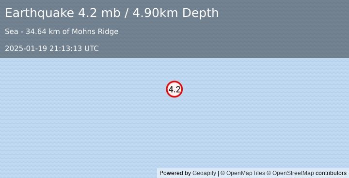 Earthquake NORWEGIAN SEA (4.2 mb) (2025-01-19 21:13:13 UTC)