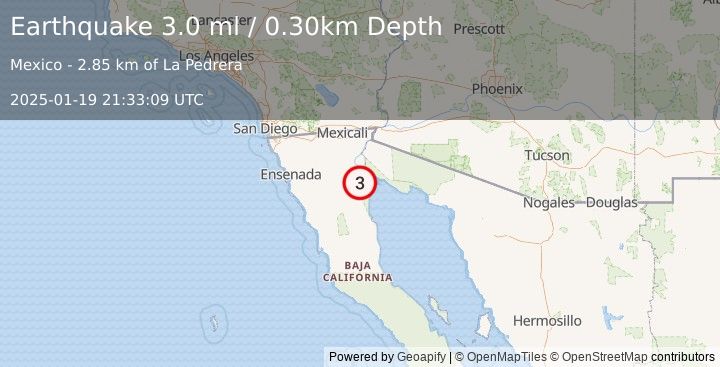 Earthquake BAJA CALIFORNIA, MEXICO (3.0 ml) (2025-01-19 21:33:09 UTC)