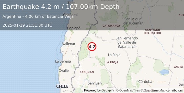 Earthquake LA RIOJA, ARGENTINA (4.2 m) (2025-01-19 21:51:30 UTC)